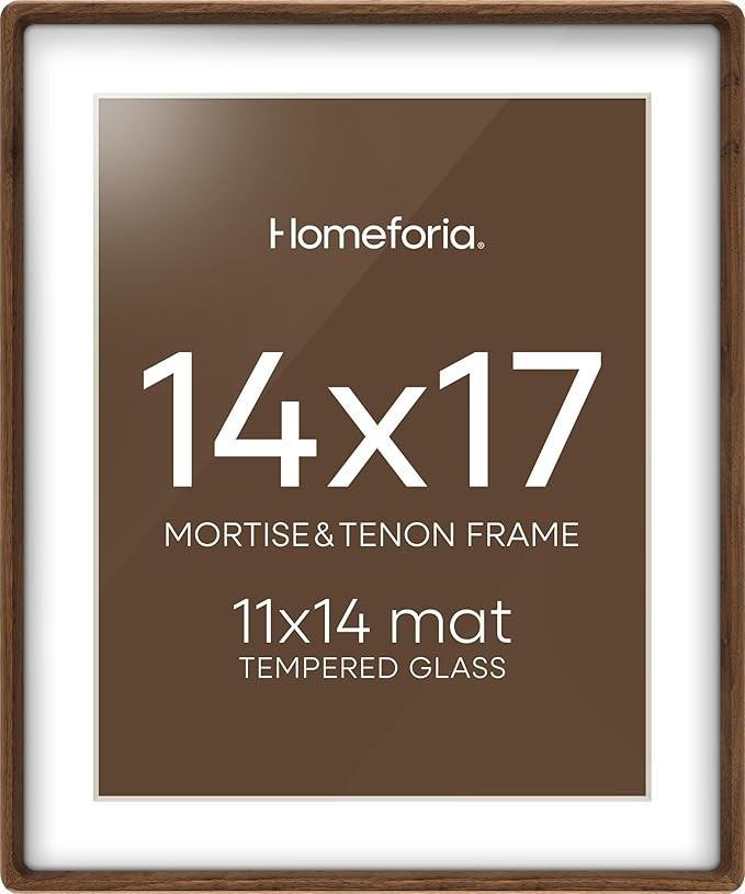14x17 Picture Frame Brown Wood, Mortise & Tenon Walnut 14x17 Poster Frames with Mat 11x14 for Wal... | Amazon (US)