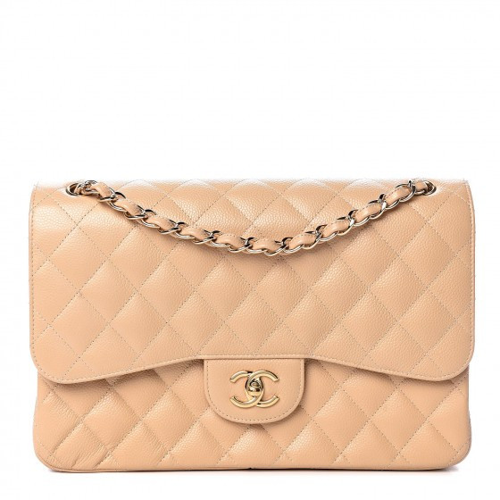 CHANEL Caviar Quilted Jumbo Double Flap Beige Clair | Fashionphile