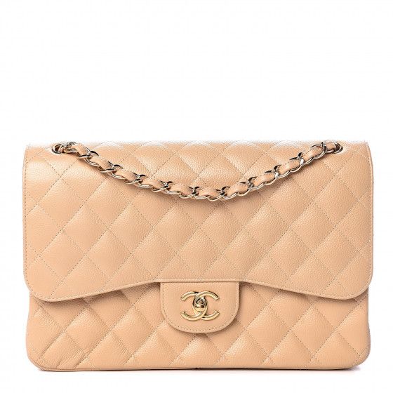 CHANEL Caviar Quilted Jumbo Double Flap Beige Clair | Fashionphile