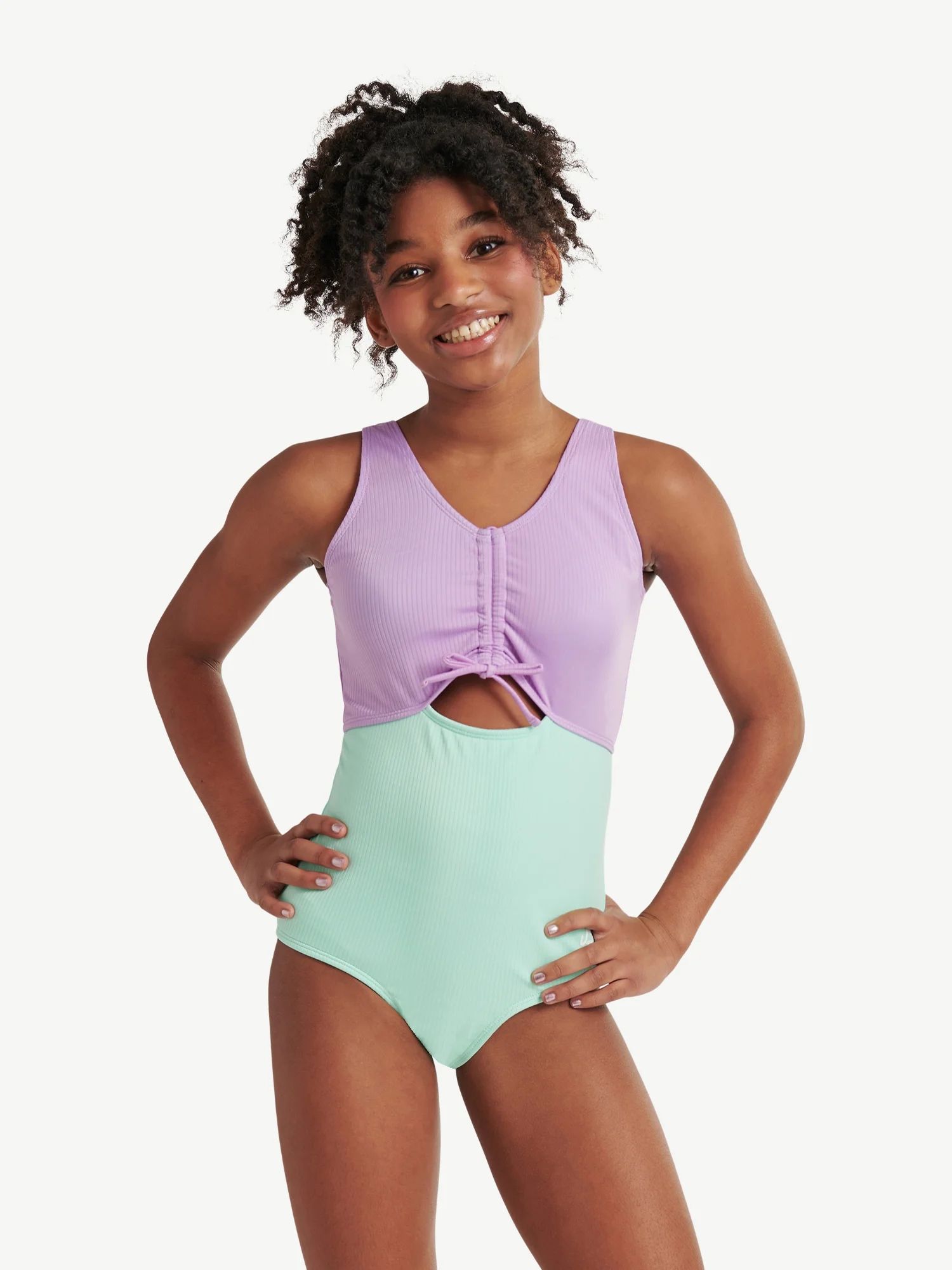 Justice Girls One Piece Cinched Bodice with Cut Out Swimsuit, Sizes 5-18 | Walmart (US)