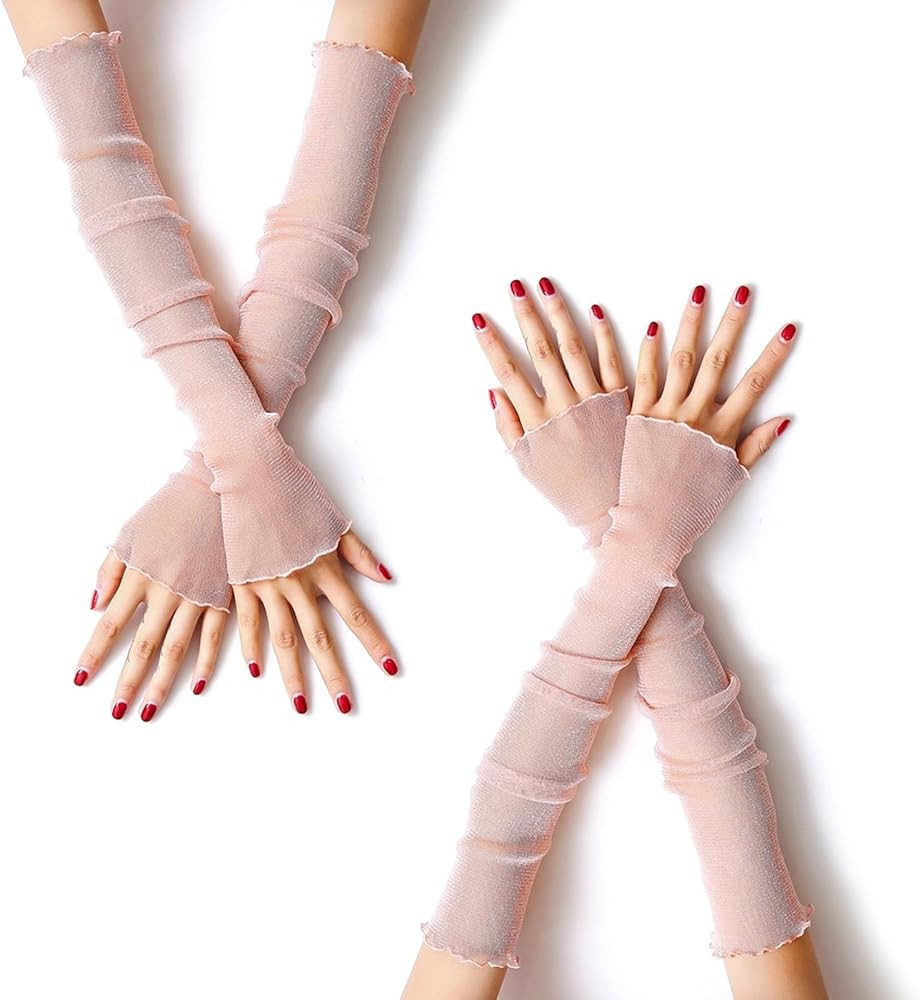 MUYDZ 2 Pair Women's Long Arm Sleeves with Lace Mesh Tulle, Cooling and Warming Dual Purpose Sun ... | Amazon (US)