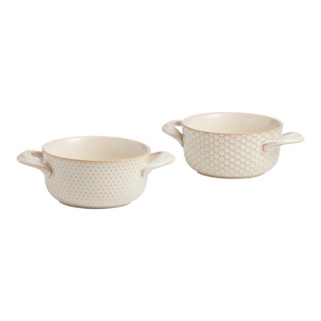 Textured Stoneware Double Handled Soup Crocks Set of 2 | World Market