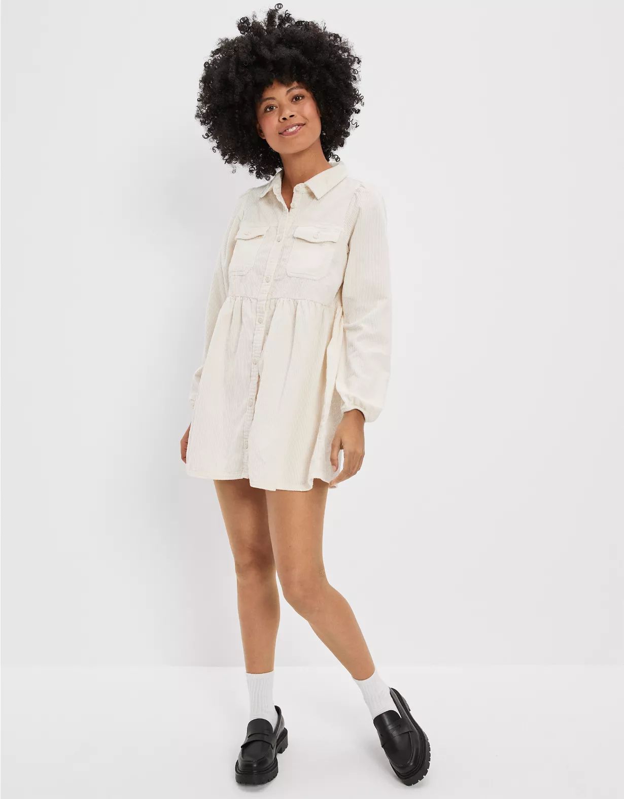 AE Corduroy Popover Mini Dress | American Eagle Outfitters (US & CA)