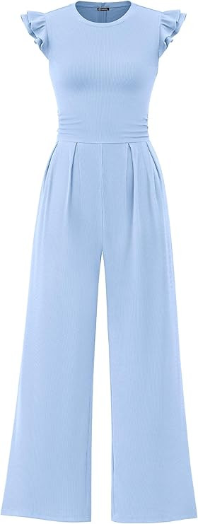PRETTYGARDEN Summer Jumpsuits for Women Dressy 2025 Fashion Ruffle Cap Sleeve Romper Crew Neck Ri... | Amazon (US)