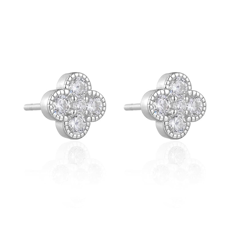 OUXi 925 Sterling Silver Gem Stud Earrings Fould Leaf Clover Designs with Diamond Charms Crystal ... | Amazon (US)