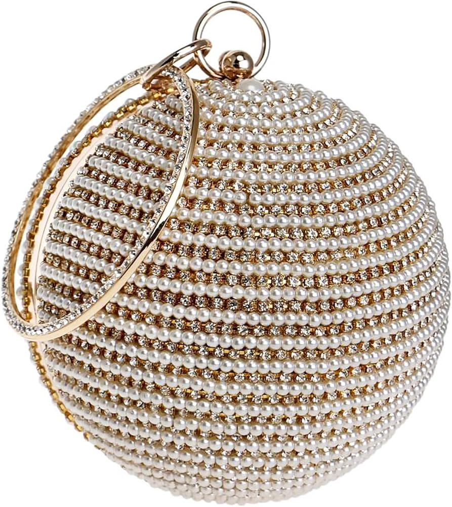 CORIOS Evening Handbag for Women Round Ball Clutch Purse Beaded Pearl Clutch Bag Rhinestones Shou... | Amazon (US)