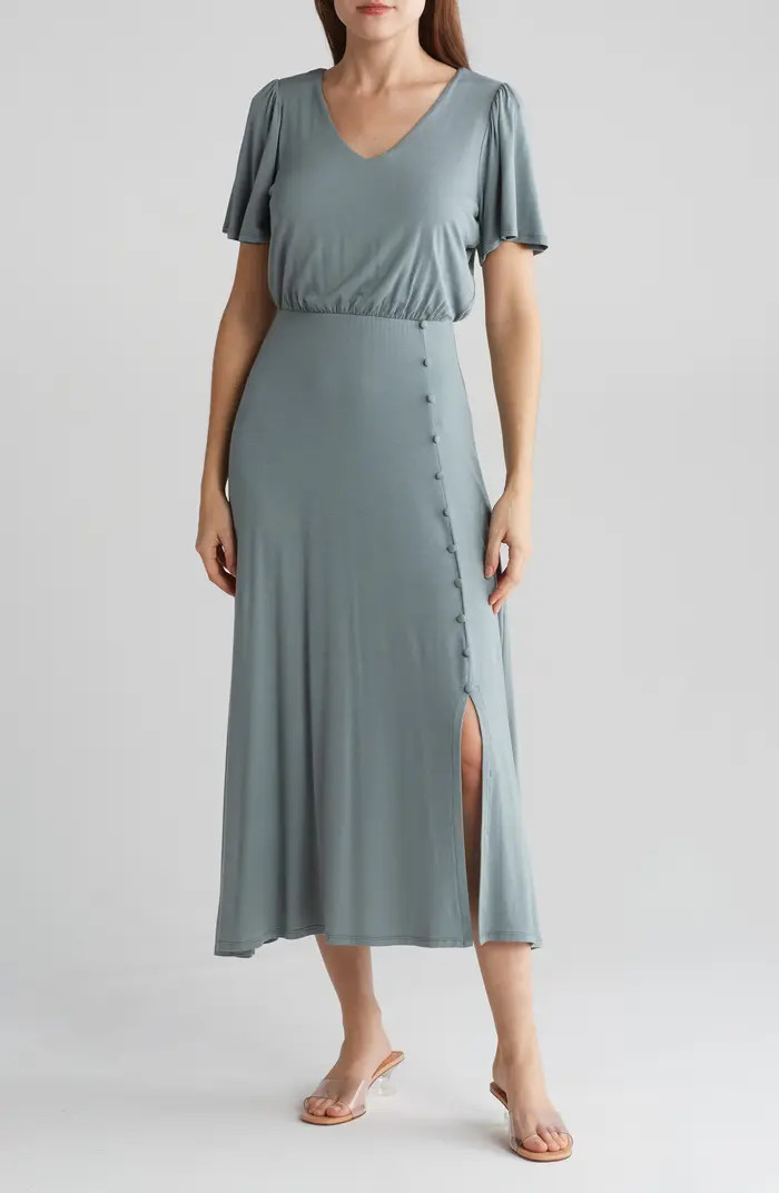 Button Trim Stretch Knit Maxi Dress | Nordstrom Rack
