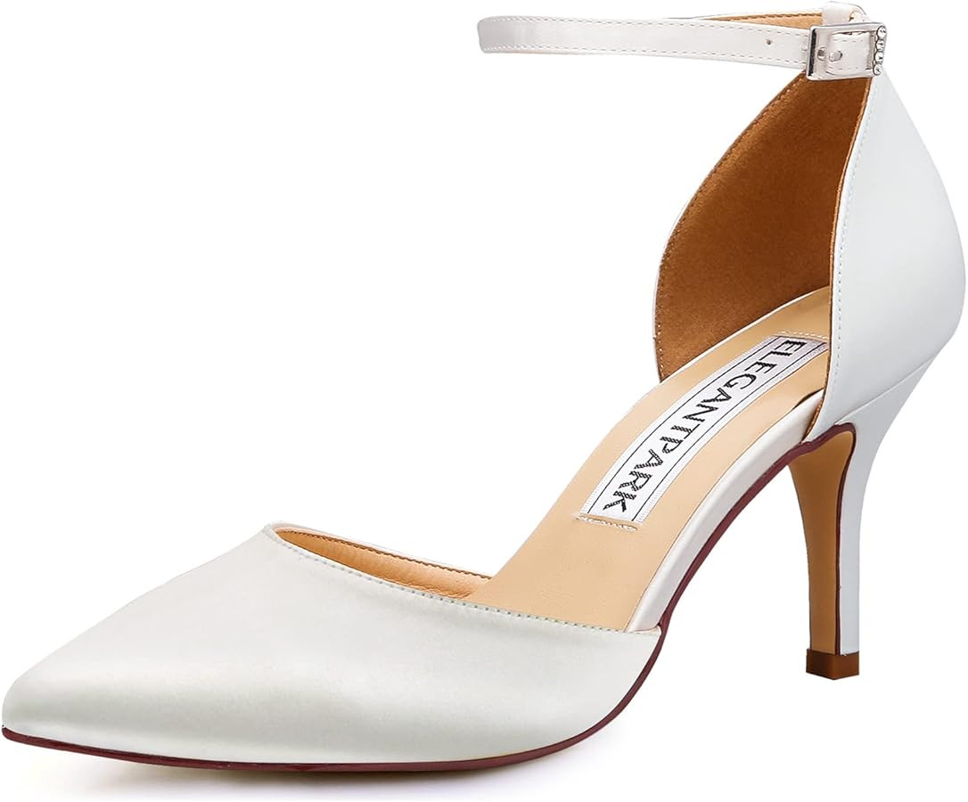 ELEGANTPARK Women Pointed Toe High Heel Pumps Satin Ankle Strap Wedding Bridal Evening Party Dres... | Amazon (US)