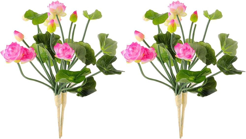 SEWACC 2 Pcs Artificial Lotus Flower Stems Fake Lotus Bouquet Faux Flower Picks Decorative Flower... | Amazon (US)