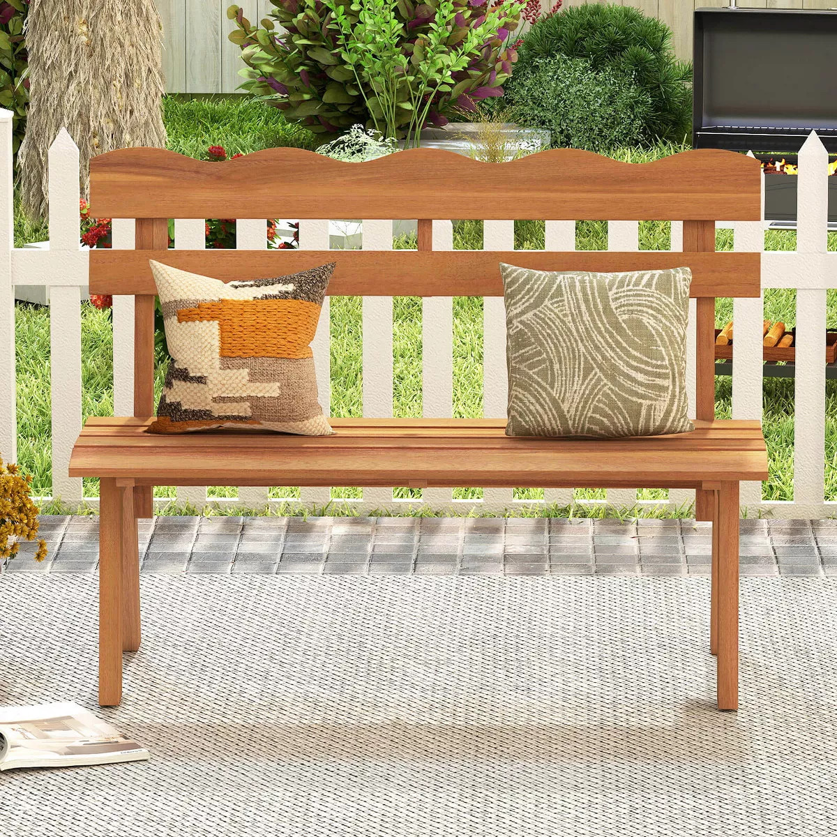 Costway Outdoor Wood Bench with Ergonomic Backrest Solid Acacia Wood 800 lbs Weight Support | Target