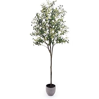 Povy 6ft (71”) Artificial Olive Tree Tall Fake Tree Potted with Planter Branches and Fruits, Su... | Amazon (US)
