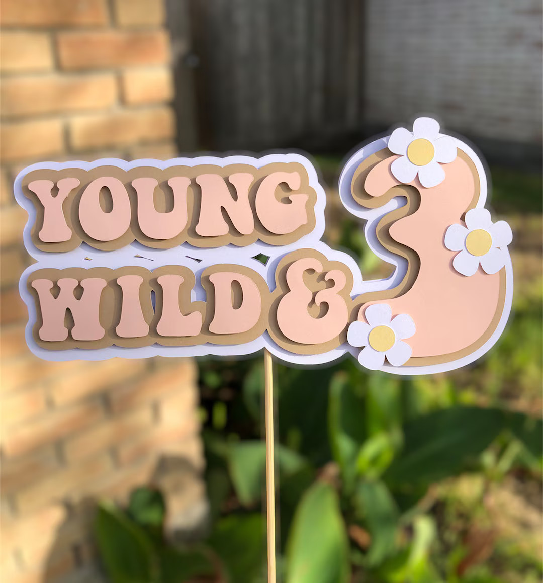 Young wild and 3 cake topper | Third birthday cake topper | Retro cake topper | Daisy cake topper... | Etsy (US)