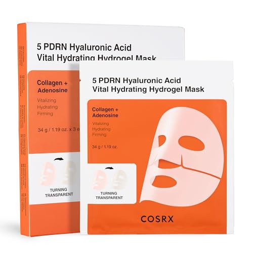 COSRX 5 PDRN Hyaluronic Acid Vital Hydrating Hydrogel Mask, Overnight Hydrogel Face Mask for Glass Glow Skin & Firming with Salmon DNA, Centella PDRN, Korean Skin Care (34g x 3ea) | Amazon (US)