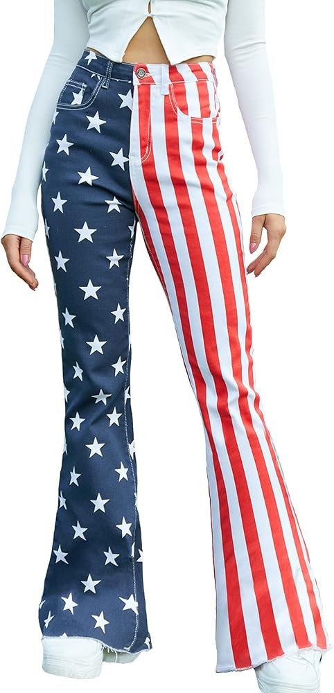 Flare Jeans for Women High Waisted Stretchy American Flag Bell Bottoms Denim Flare Pants | Amazon (US)