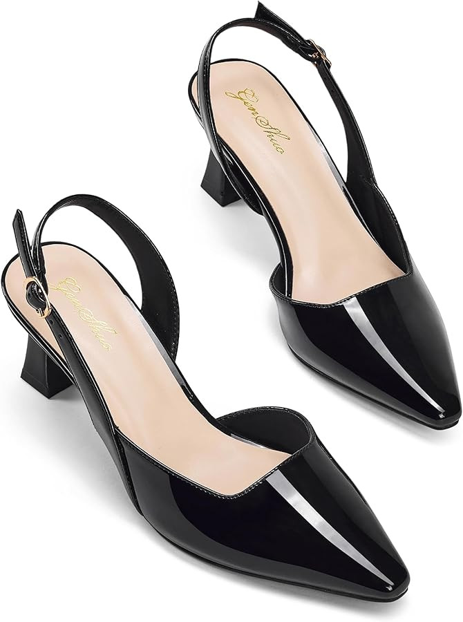 GENSHUO Low Kitten Heels Women's Slingback Dressy Pumps Pointed Closed Toe Ankle Strap Elegant We... | Amazon (US)