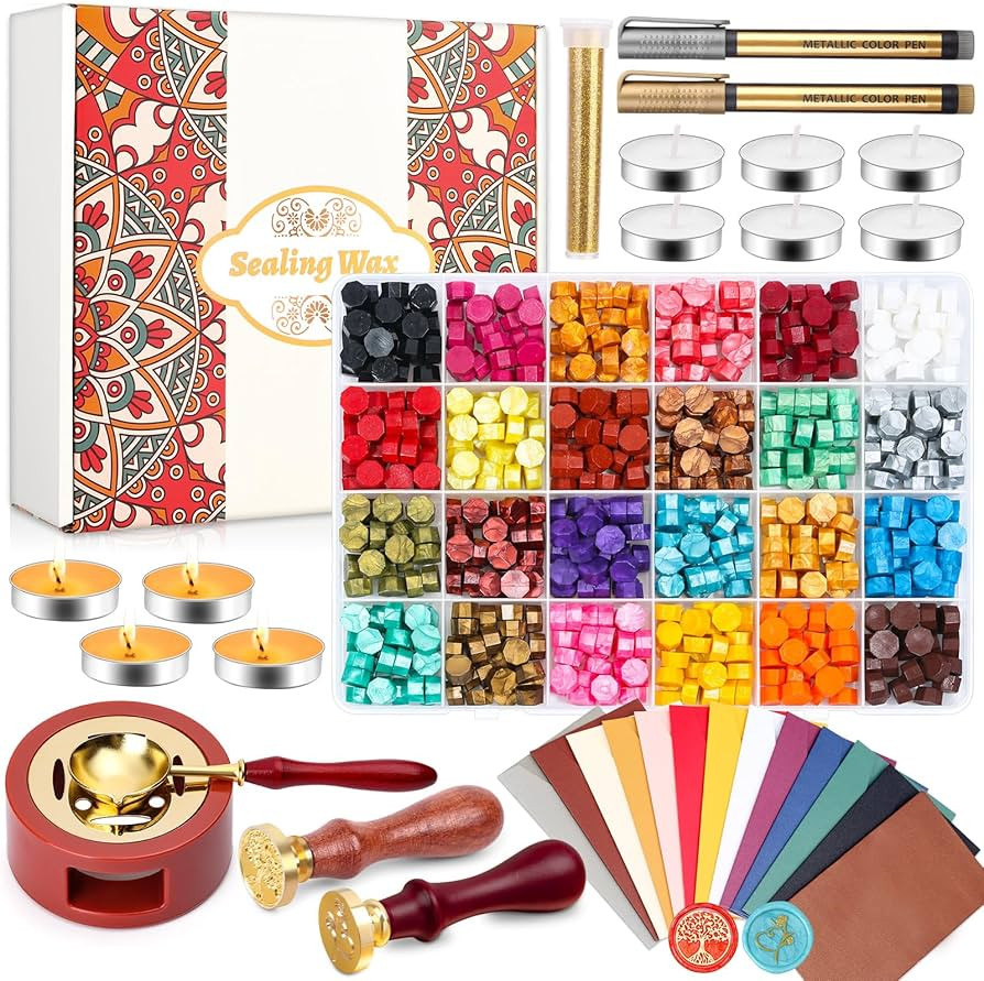 Paxcoo Sealing Wax Kit with Wax Seal Beads, Wax Seal Stamp, Wax Seal Warmer, Wax Spoon, Envelopes... | Amazon (US)