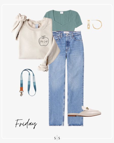 Style Guide of the Week | Teacher  Edition: mix of transitional Summer to Fall casual pieces for the week! 

Bodysuit, straight jeans, mules, personalized teacher sweatshirt, lanyard

Timeless style, Teacher outfit ideas, Teacher style, Back to School outfit, warm weather style, Fall outfit, Summer outfits, closet basics, casual style, chic style, everyday outfit. See all details on thesarahstories.com ✨ 

#LTKFind #LTKstyletip #LTKBacktoSchool