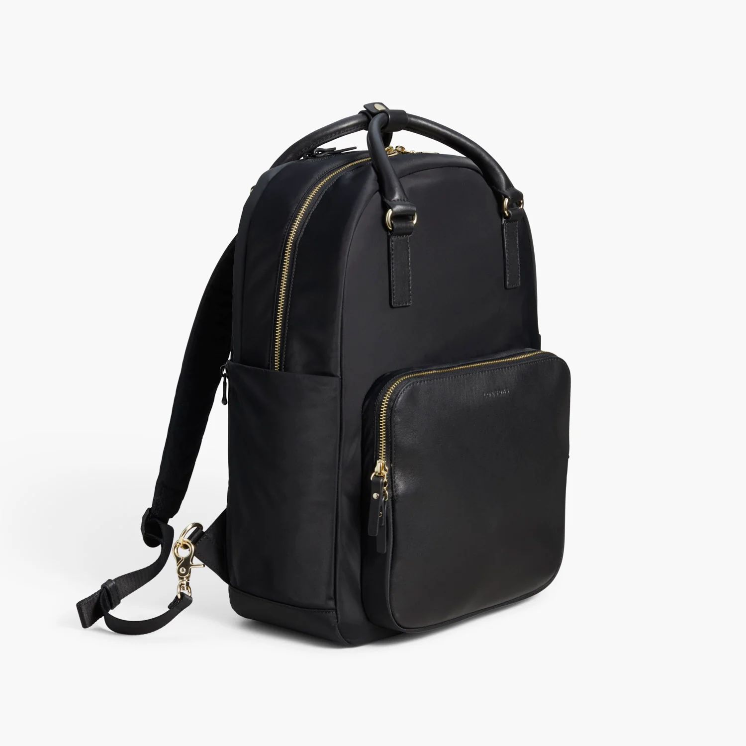 The Rowledge - Convertible Nylon Backpack Tote in Black with Gold Hardware and Grey Interior | Lo & Sons | Lo & Sons
