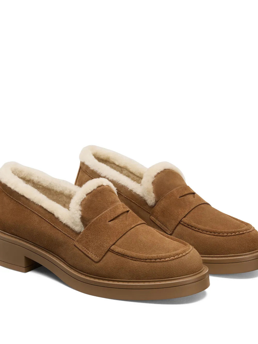 Stuart Weitzman Celia Lite Penny Shearling Loafers | Brown | FARFETCH | Farfetch Global