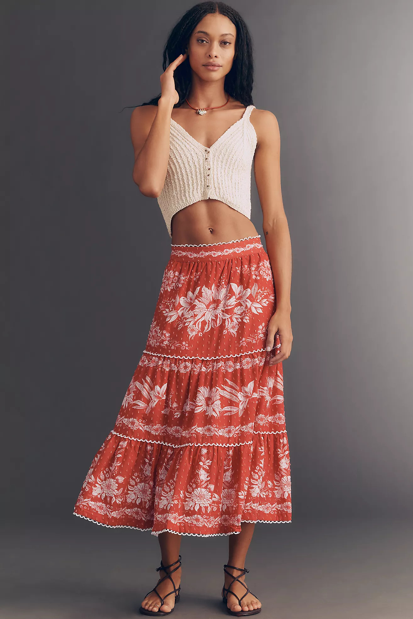 Farm Rio Tiered Floral Maxi Skirt | Anthropologie (US)