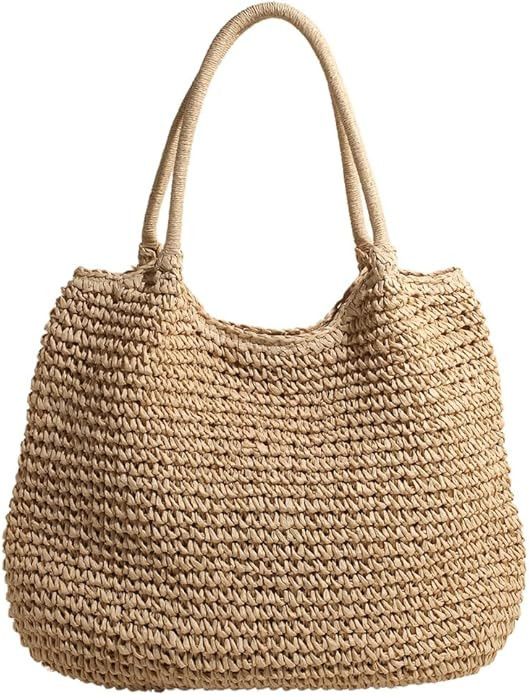 TIAASTAP Straw Bag Beach Bags for Women - Raffia Tote Bag Woven Shoulder Bag Lightweight Beach Ha... | Amazon (UK)