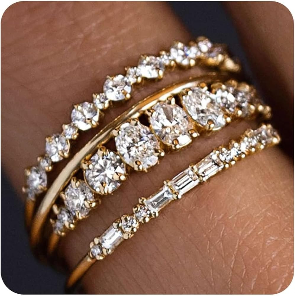KAERUN Stackable Gold Rings for Women Non Tarnish 14K Gold Plated Stacking Cubic Zirconia Ring Se... | Amazon (US)