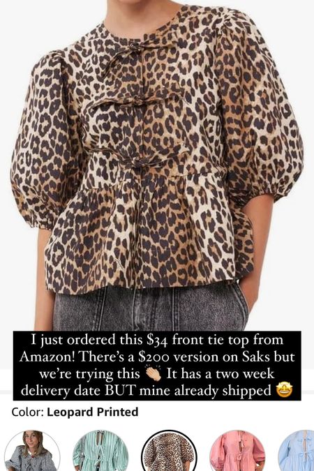Leopard print top / leopard print bow top / leopard print front tie top / Amazon leopard print top / Amazon fashion 
Size: SM 

#LTKfindsunder50 #LTKU #LTKstyletip