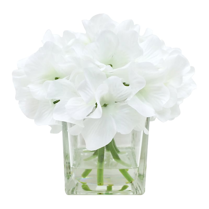 White Hydrangea Flowers in Glass Vase, 6.5" | At Home
