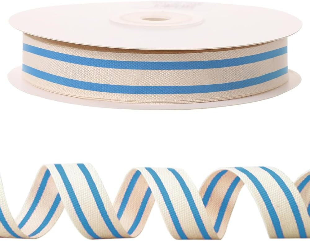 10 Yards × 3/5 Inch Blue Natural Cotton Ribbon, Double Sided Webbing Straps Ribbons, Birthday We... | Amazon (US)
