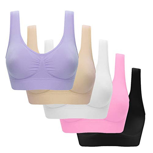 5PC Sports Bras for Women High Impact Sports Bras Racerback Running Bra Workout Crop Tanks Longline Sports Bra Push Up | Amazon (US)