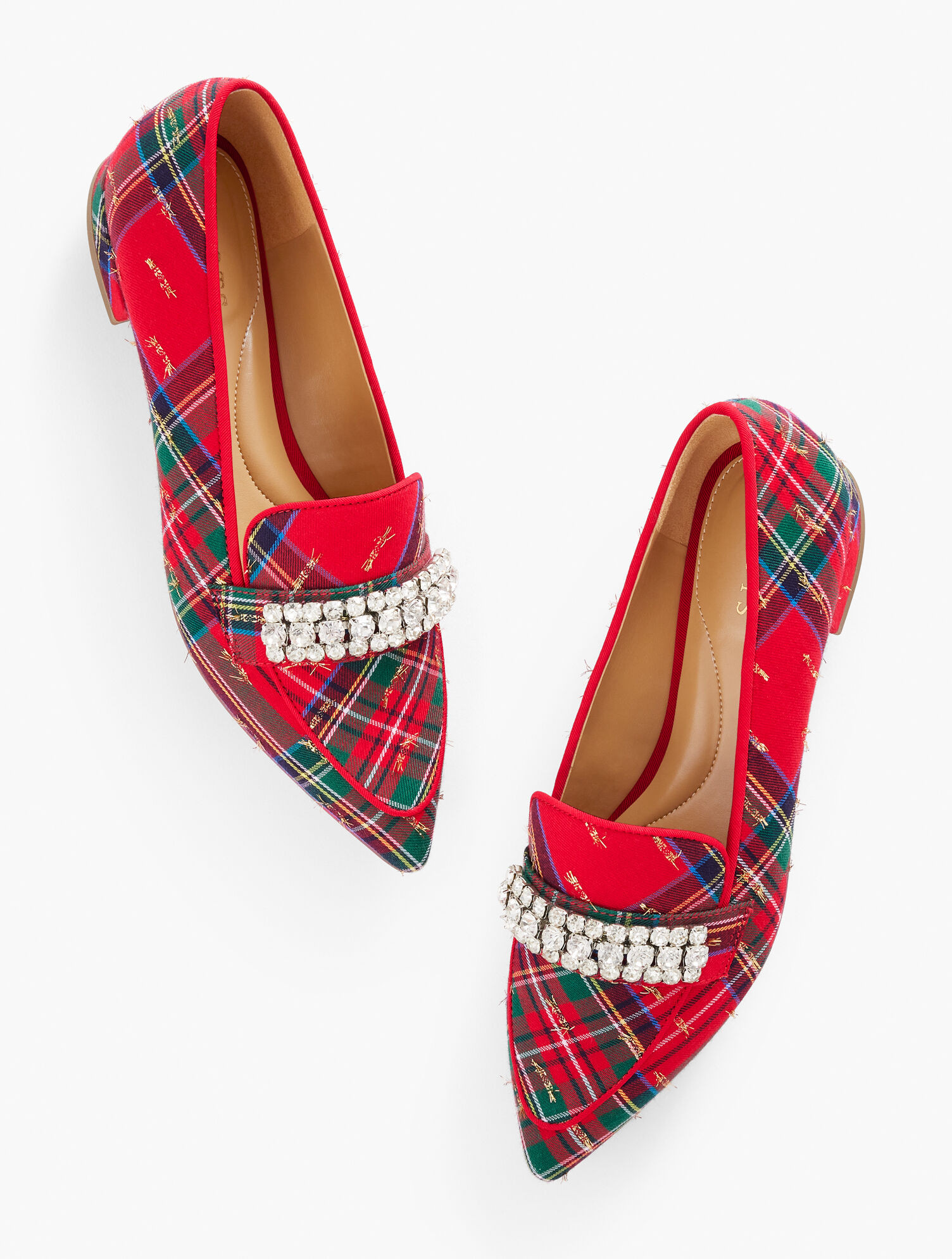 Scarlet Rhinestone Pointed Toe Loafers - Solstice Plaid | Talbots