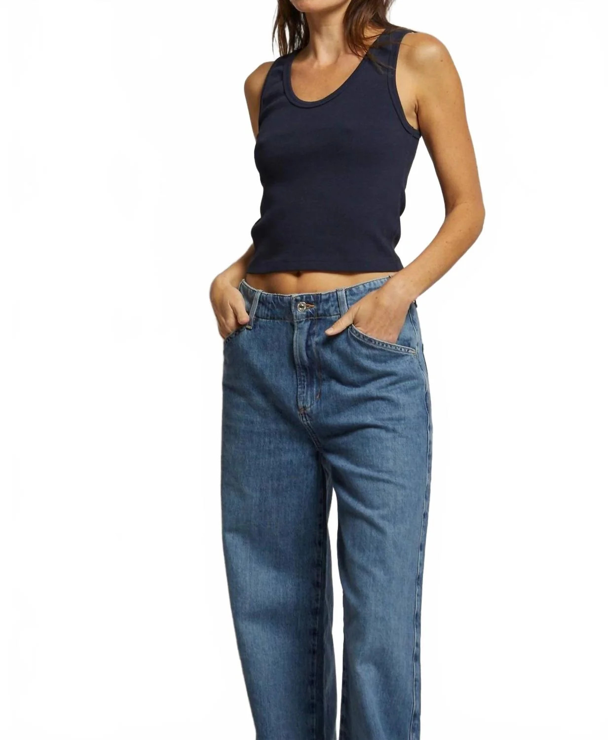 Blondie Structured Rib Bra Friendy Tank In Navy | Shop Simon