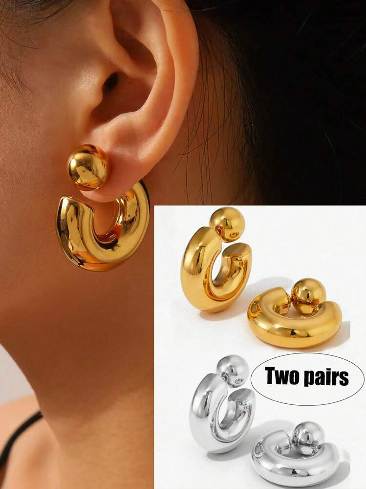 1-2 Pairs Of Smooth C-Shape Pearl Hoop Earrings | SHEIN