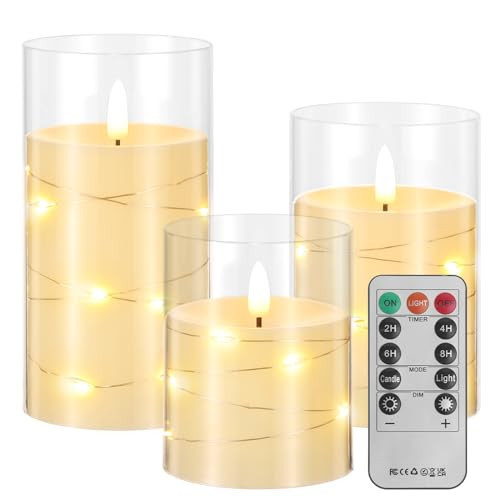 Flameless Candles, Battery Operated LED Candles with Remote and Timer Flickering Flameless Candle for Romantic Ambiance and Home Halloween Decor Durable Acrylic Shell with Embedded Star String | Amazon (US)