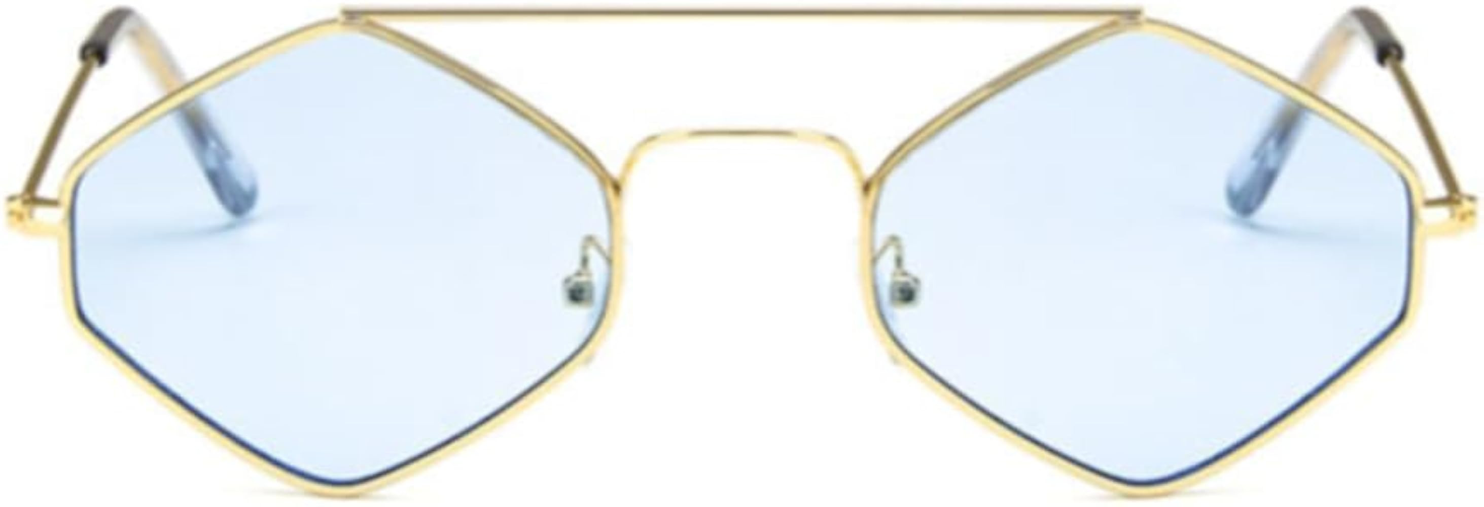 ENTHYI Gafas de sol clásicas hexagonales para hombres/mujeres de metal retro con forma de diaman... | Amazon (US)