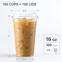 AOZITA 100 Pack - Clear 16 Oz Plastic Cups With Lids, Disposable Iced Coffee Cups With Lids for P... | Amazon (US)