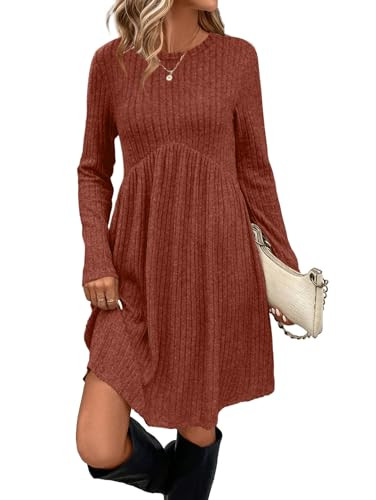 Fall Dresses for Women 2025 Long Sleeve Dress Tunic Sweater Dress with Pockets Womens Fall Fashion Fall Outfits 2025 Tunics Or Tops to Wear with Leggings Caramel L | Amazon (US)