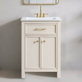 Faris 24 in. Freestanding Bathroom Vanity with White Cultured Marble Top in Dove | The Home Depot