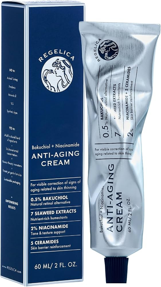 Korean Skincare Anti-Aging Cream | Natural Retinol Alternative 0.5% Bakuchiol + 2% Niacinamide Fa... | Amazon (US)