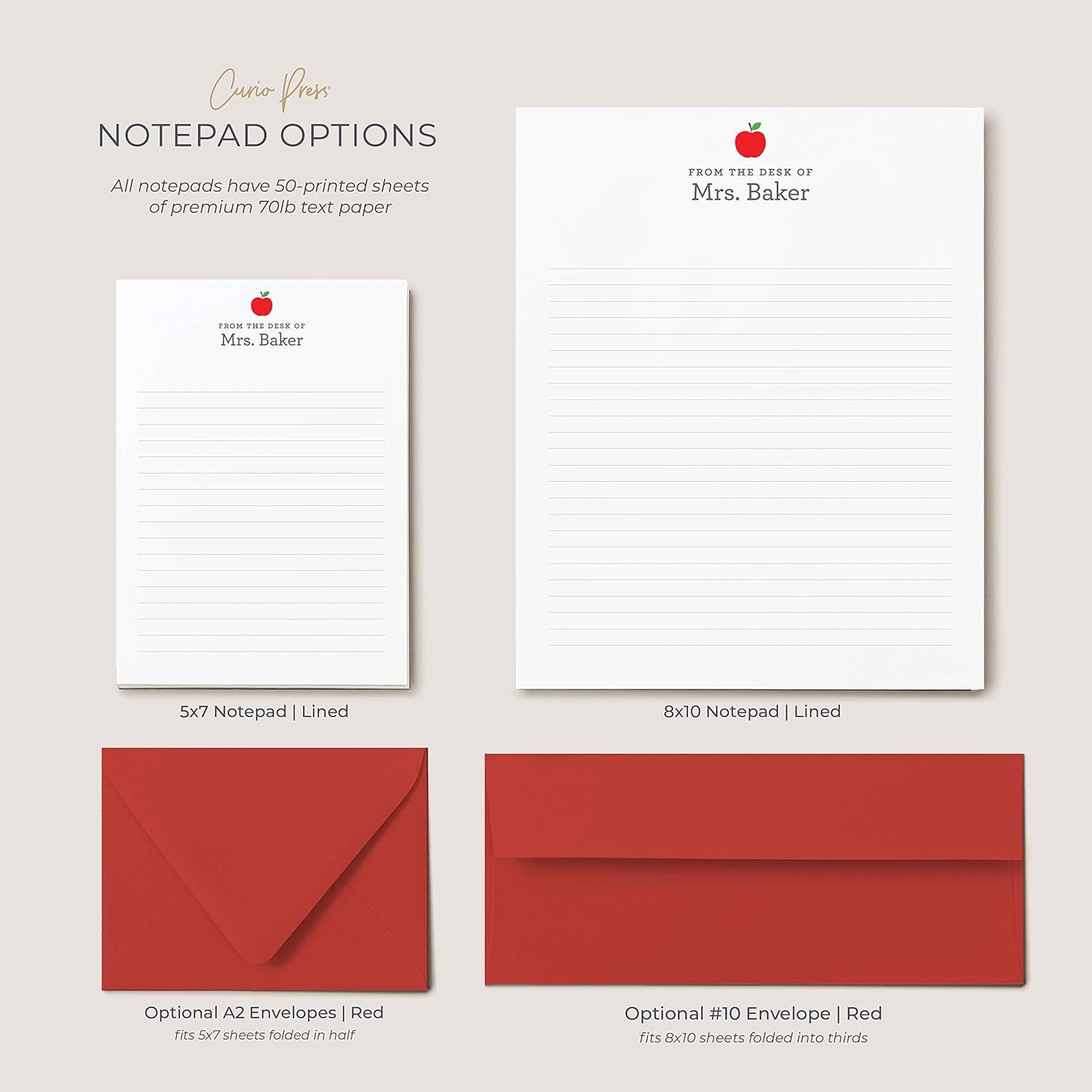 Personalized Elementary School Teacher NOTE PAD, Cute Red Apple Stationery Gift for Teacher - APP... | Amazon (US)
