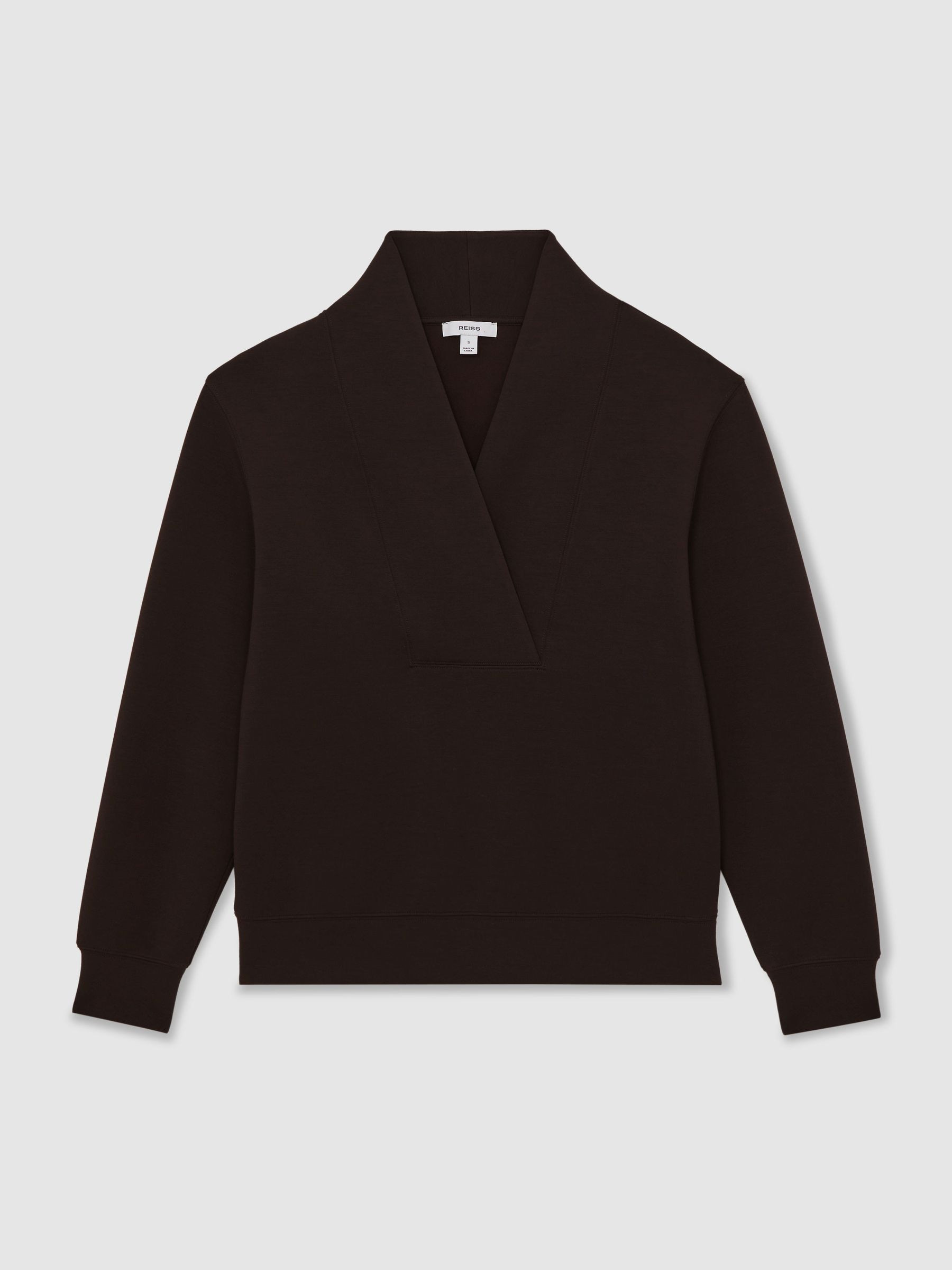 Interlock Shawl-Neck Sweatshirt with Modal in Dark Chocolate | Reiss UK