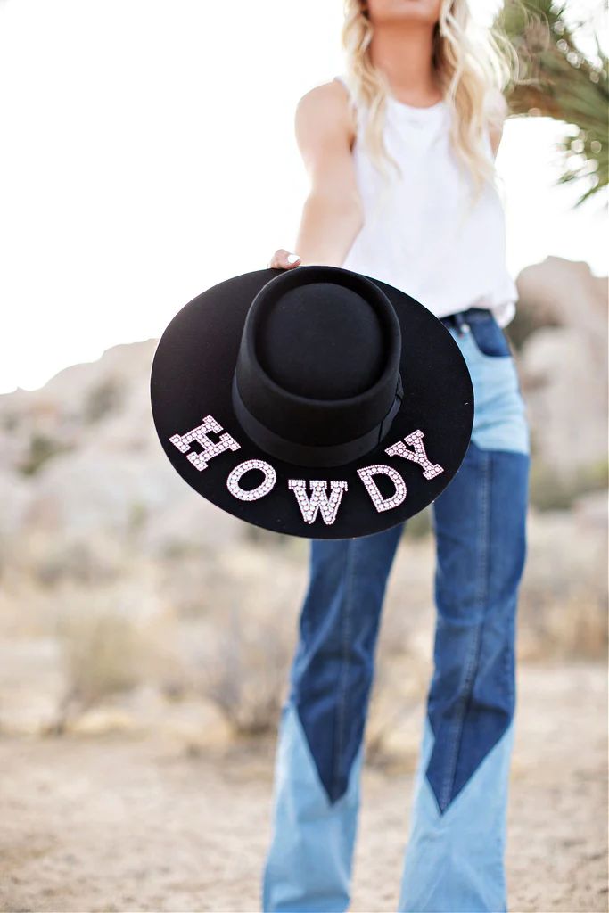 NEW!! The "Howdy" Wool Gambler Hat in Black in 2 Styles | Glitzy Bella