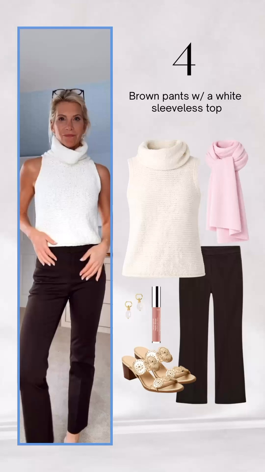 Sleeveless knit top with brown pants and pink layer for chic spring outfits.

#LTKOver40 #LTKootd #LTKgrwm