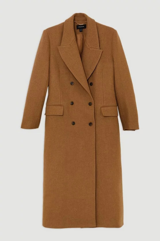Italian Manteco Wool Blend Double Breasted Tailored Midaxi Coat | Karen Millen | Karen Millen UK + IE + DE + NL