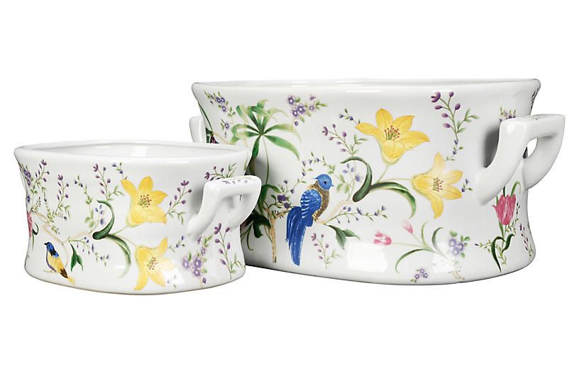 S/2 Birds & Flowers Planter Set | One Kings Lane