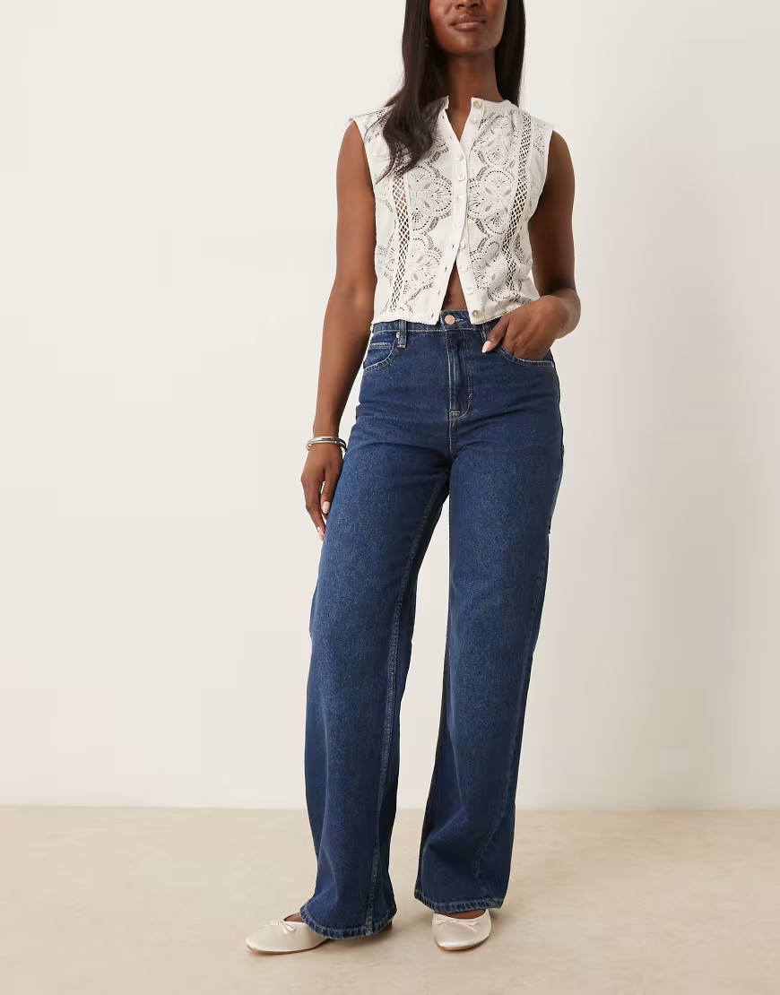 Free People tinsley baggy high rise jeans in mid wash blue | ASOS (Global)