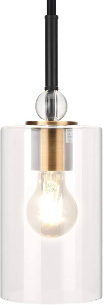 UL-Listed Glass Pendant Light with E26 LED Bulb, JACKYLED Adjustable Height Antique Brass Hanging... | Amazon (US)