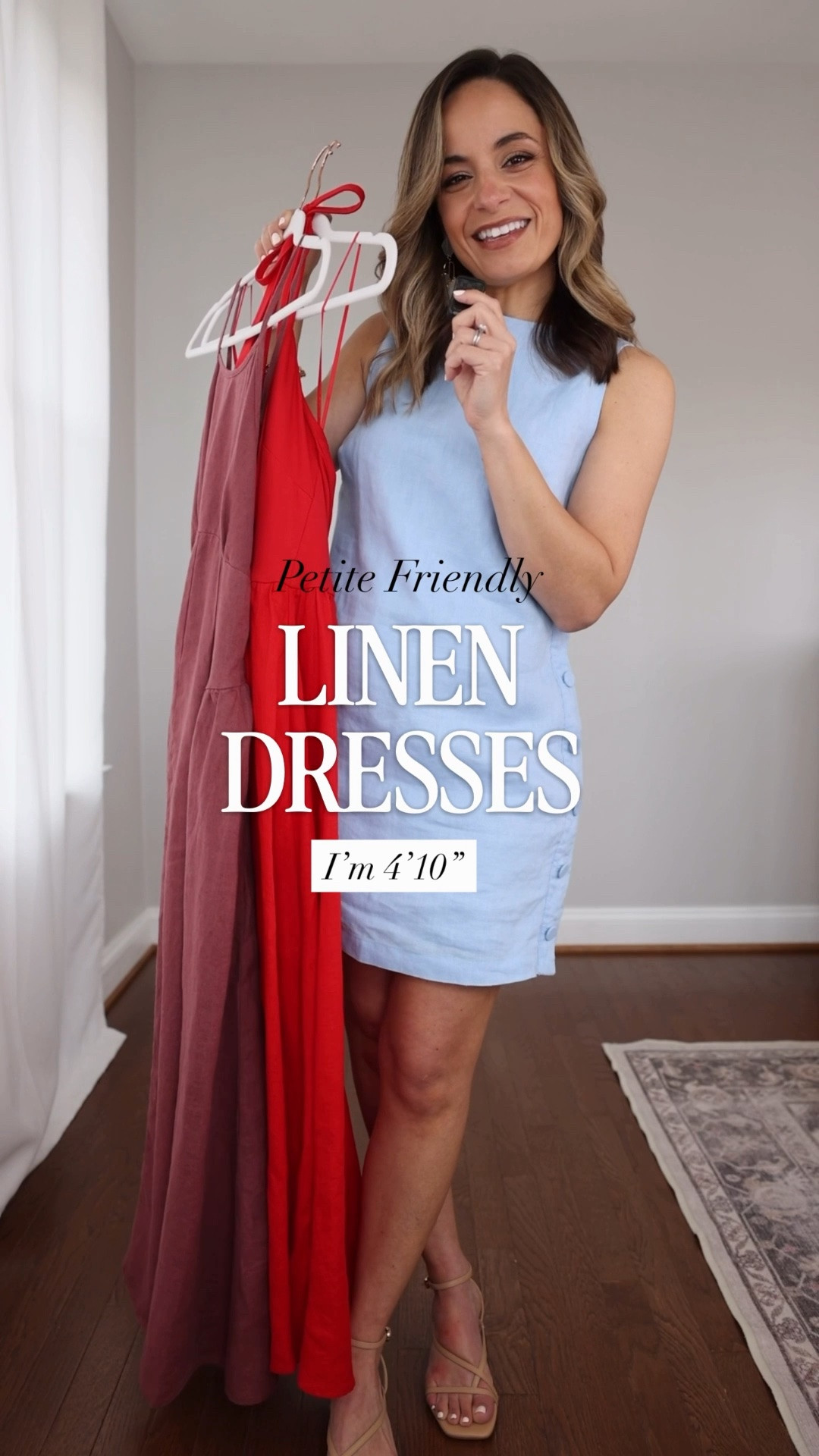 Petite-friendly linen dresses! 

Light blue dress (Abercrombie): xxs - standard length. I could size up in this dress 
Rose dress (Abercrombie): petite xs - sized up 
Red dress (J.Crew): xxs 
Shoes (Dolce Vita): true to size, toe strap is a little snug 

My measurements for reference: I’m 4’10” and 105lbs. My bust, waist, and hip measurement is 32”, 24”, and 36”.

#LTKxAbercrombie