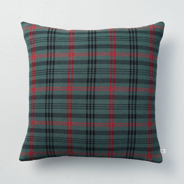 18" x 18" Tartan Plaid Throw Pillow Dark Green/Red - Hearth & Hand™ with Magnolia | Target