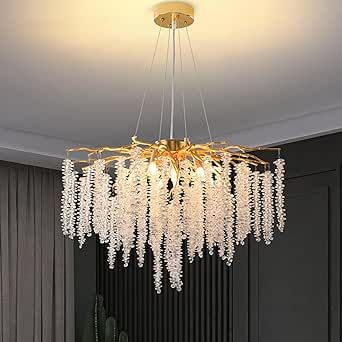 Puvaue Modern Crystal Tree Branches Chandeliers Gold Luxury Round Raindrop Pendant Light Fixture ... | Amazon (US)